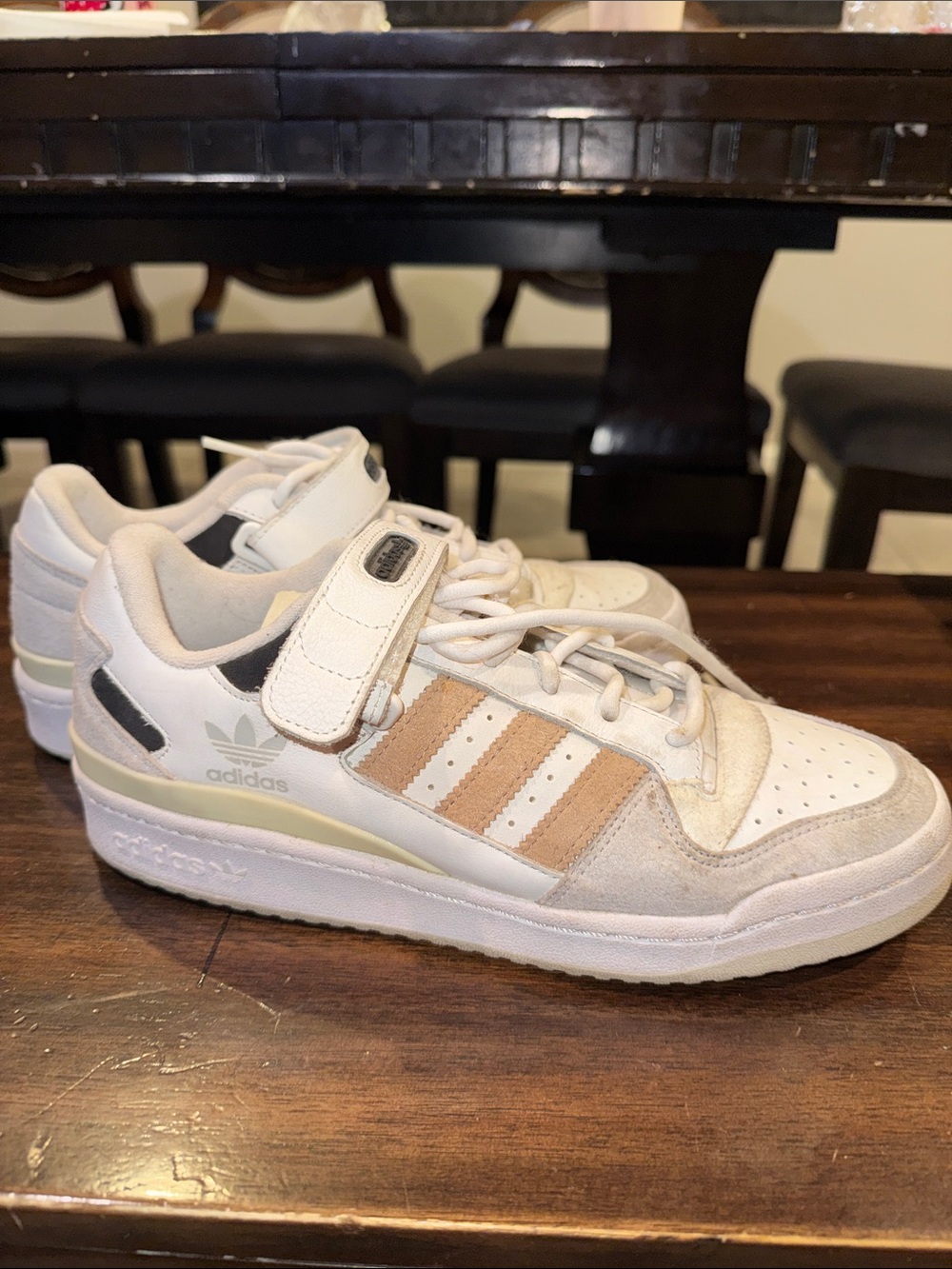 adidas Kids White and Tan Court Sneakers with Strap